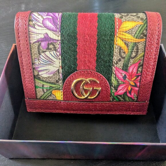 Gucci GG Supreme Monogram Flora Web Ophidia Card Case Red - Picture 5 of 8